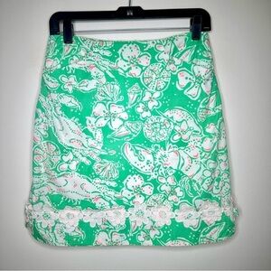 Lilly Pulitzer Beach Bash Corrie Green and White Mini Skirt Size 2